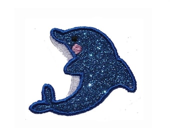 Dolphin Sparkle Glitter Patch -  Iron or Sew on Vinyl - NO GLITTER MESS ! PN75