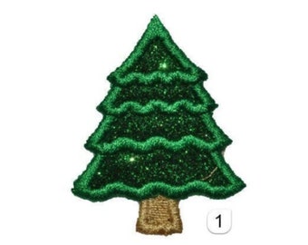 Christmas Trees Miniature 2 inch  Iron On Brilliant NO MESS glitter  PN