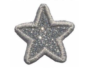 Star Miniature 1.2 inch in Silver or Gold Iron On Brilliant NO MESS glitter PN26