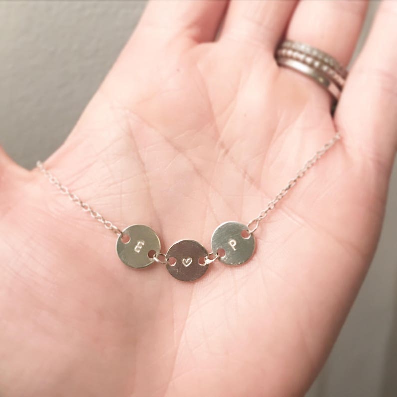 Little disc initial necklace silver circle necklace initial necklace