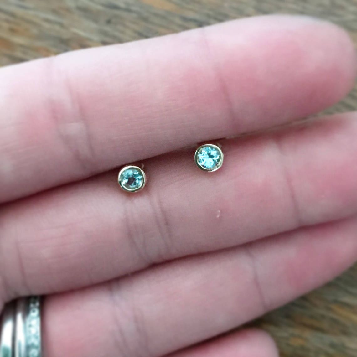 Aquamarine Stud Earrings 9ct Yellow Gold Aquamarine Studs Etsy UK