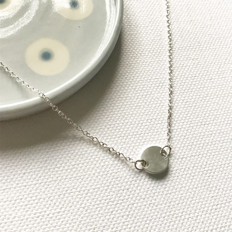Little disc initial necklace silver circle necklace initial necklace