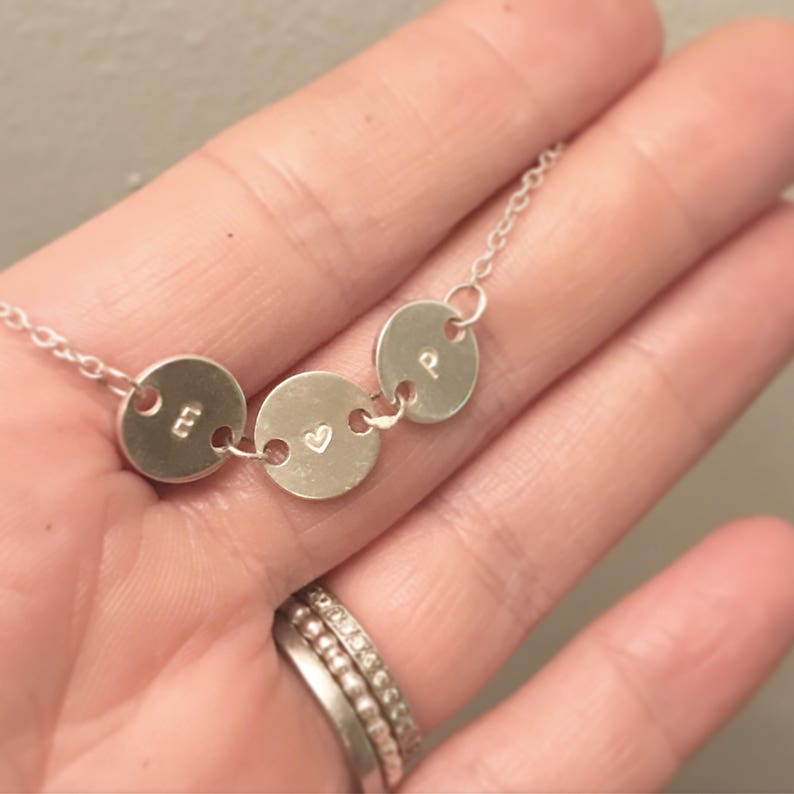 Little disc initial necklace silver circle necklace initial necklace
