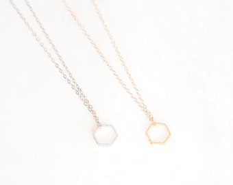 ESSENTIAL SM. (gold/silver) tiny hexagon necklace. minimal necklace. layer necklace. geometric necklace. micah 6:8. everyday jewelry. gift.
