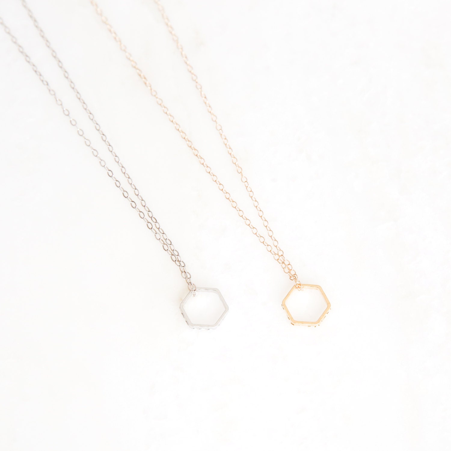 ESSENTIAL SM. (gold/silver) tiny hexagon necklace. minimal necklace. …