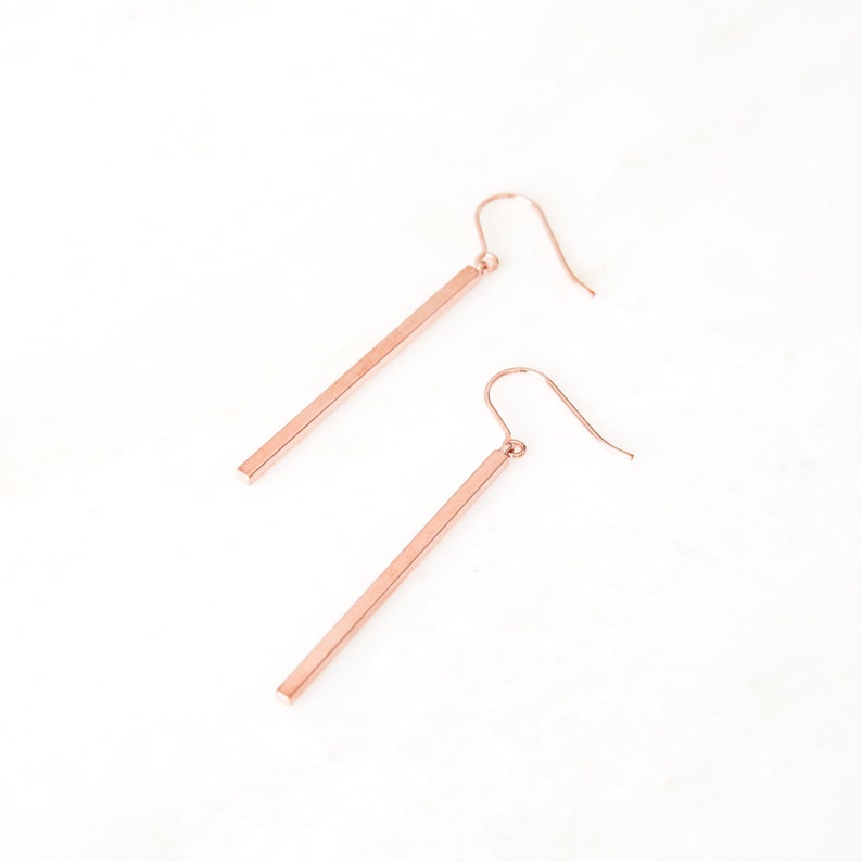 POISE rose/yellow gold stick earrings everyday earrings bridesmaid earrings wedding jewelry proverbs 31 gift for her rose gold earrings image 1