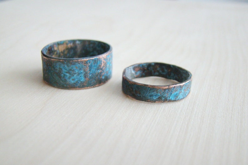 His and her ring set rustic hammered copper set of rings image 0