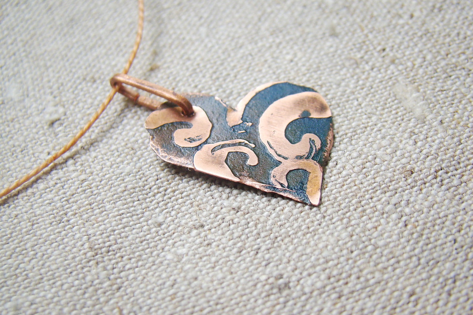Heart necklace copper pendant heart blue and brown love Etsy
