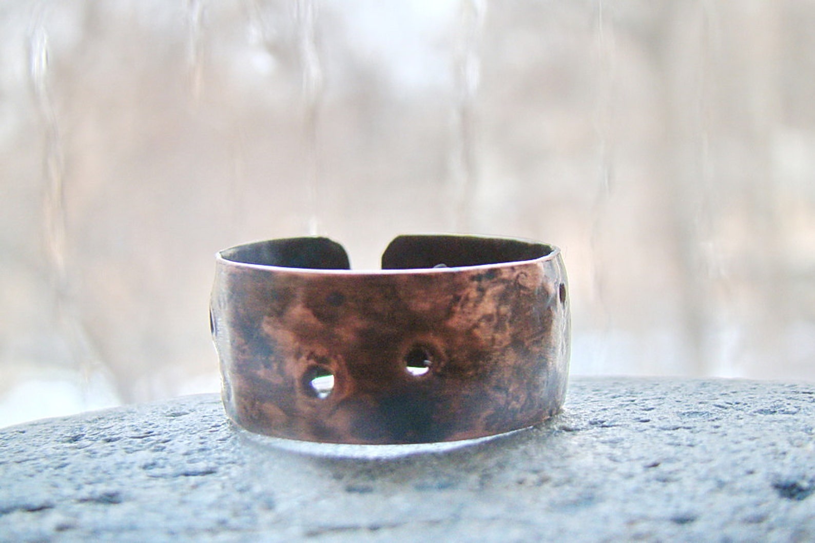 Cool Antique Mens Ring Hammered Copper Jewelry Wide Ring Etsy