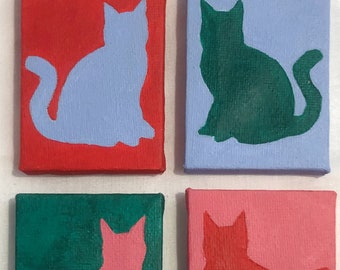 original small space painting,  small cat painting