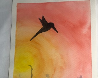 Art, watercolour, bird, sunset, housewarming gift