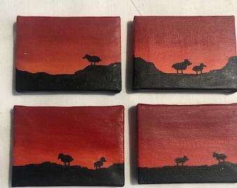 mini acrylic painting, mini sunset painting