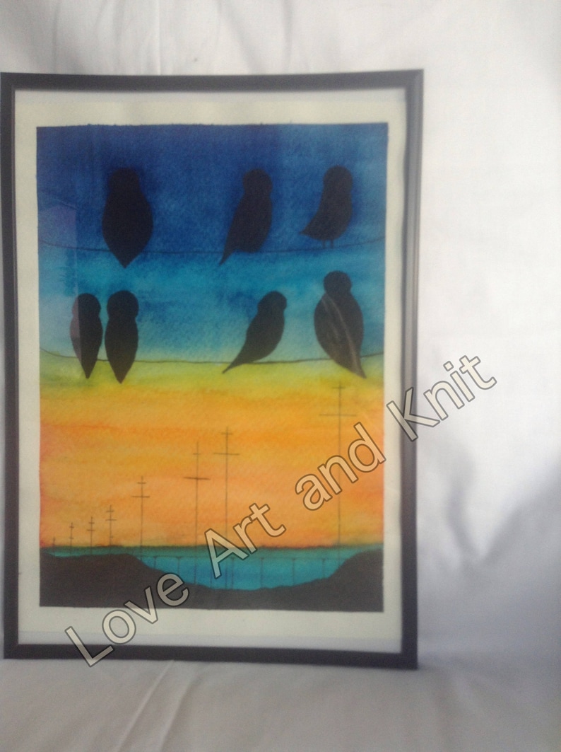 watercolour bird on a wire painting art home decor Art watercolor painting birthday gift wall art,bird
