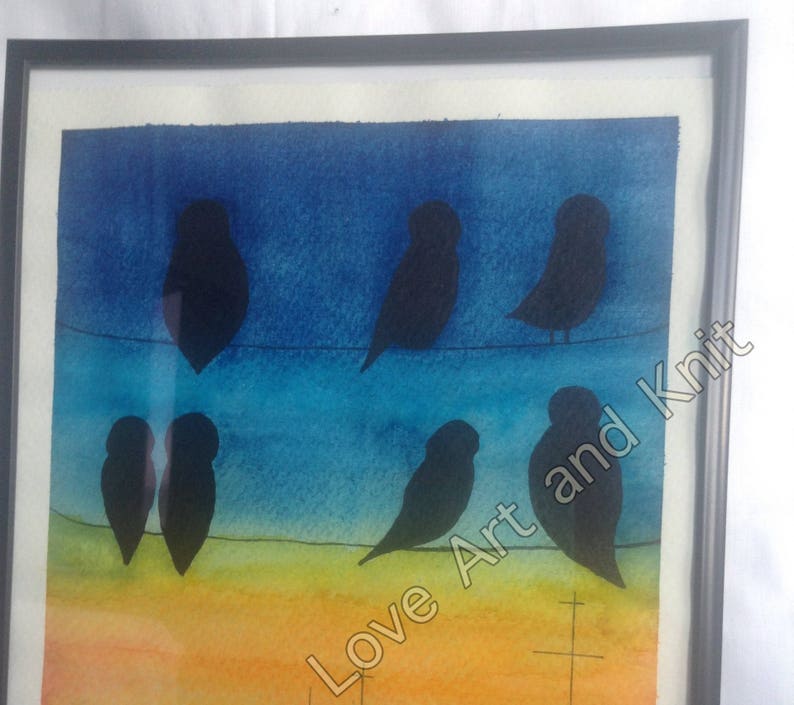 watercolour bird on a wire painting art home decor Art watercolor painting birthday gift wall art,bird