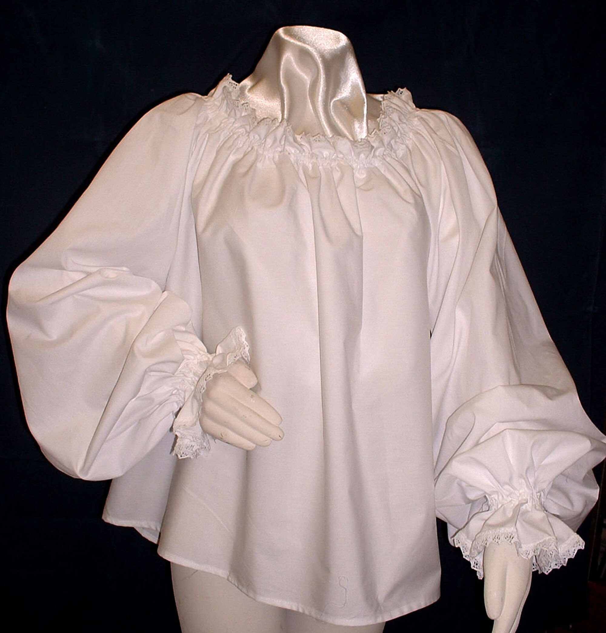 Image of Ladies Chemise Blouse Renaissance Tudor % Cotton Trimmed With Lace