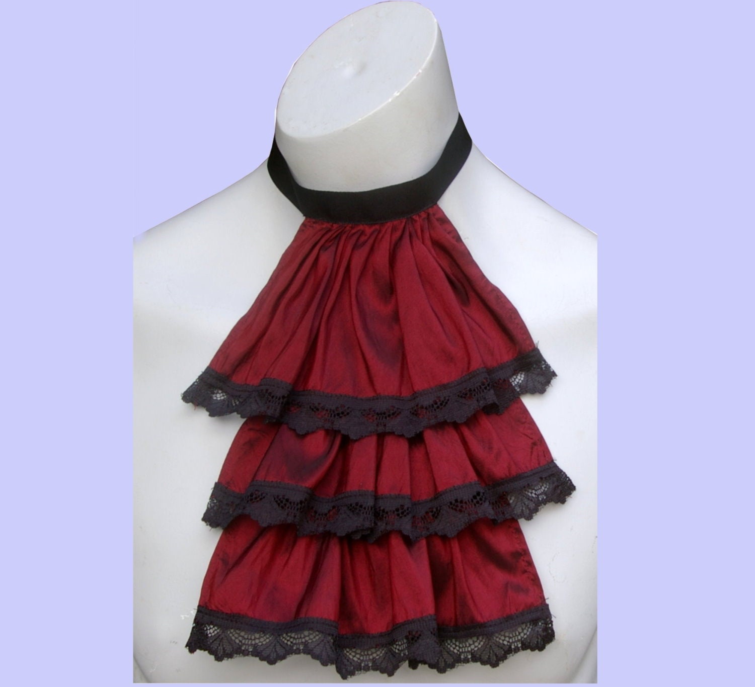 Image of Mensvictorian, Georgian, Regency, Edwardian Burgundylace Jabot, Cravat