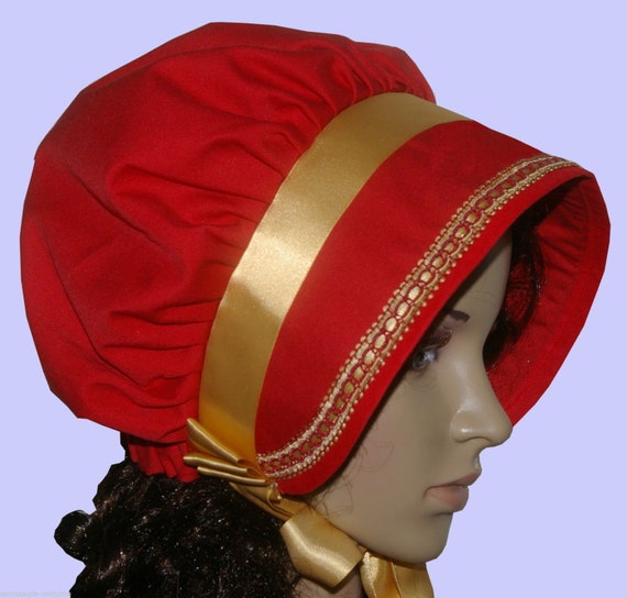 Ladies Victorian American Civil War costume fancy dress bonnet red and white