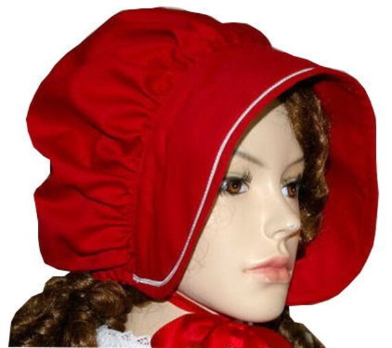 Ladies Victorian American Civil War costume fancy dress bonnet red and white