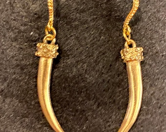 Italian Gold Cornicello Horn Dangle Pierced Earrings