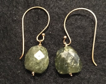 Large Green Faceted Gemstone Pierced Gold Vermeil  Earrings