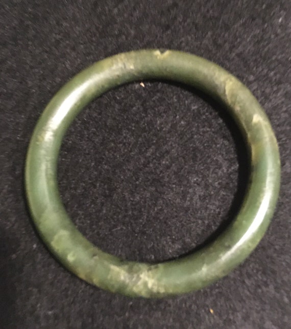 Vintage Solid Green Jade Bangle Bracelet - image 3