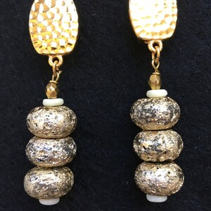 Gold Dusted Bead Clip On Dangle Earrings
