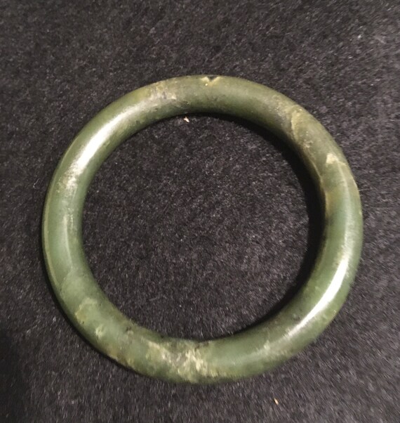 Vintage Solid Green Jade Bangle Bracelet - image 2