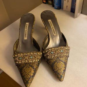 Vintage Manolo Blahnik Dressy Kitten Heel Mules- Size 37.5