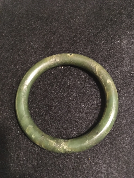 Vintage Solid Green Jade Bangle Bracelet - image 1