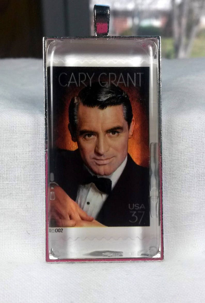 Cary Grant Movie Star Classic Philadelphia Story Affair to Remember North by Northwest Pendant Key Ring Genuine Postage Stamp