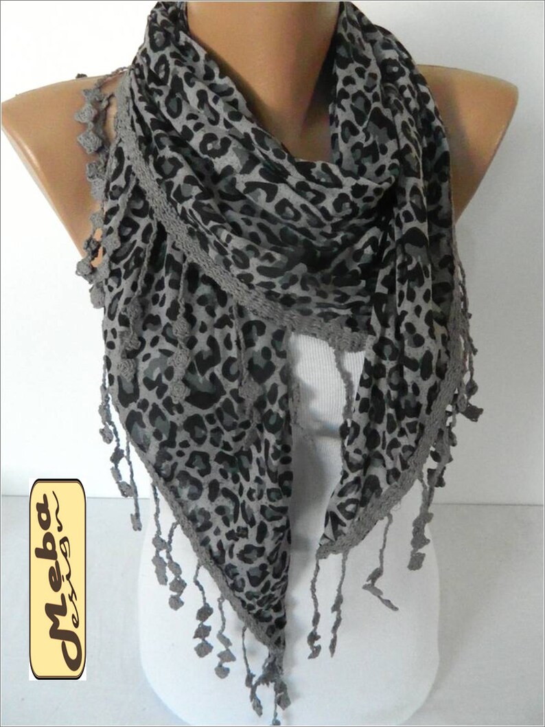 Grey Scarf-Leopard Scarf Triangular Shawl-gift Ideas For Her | Etsy