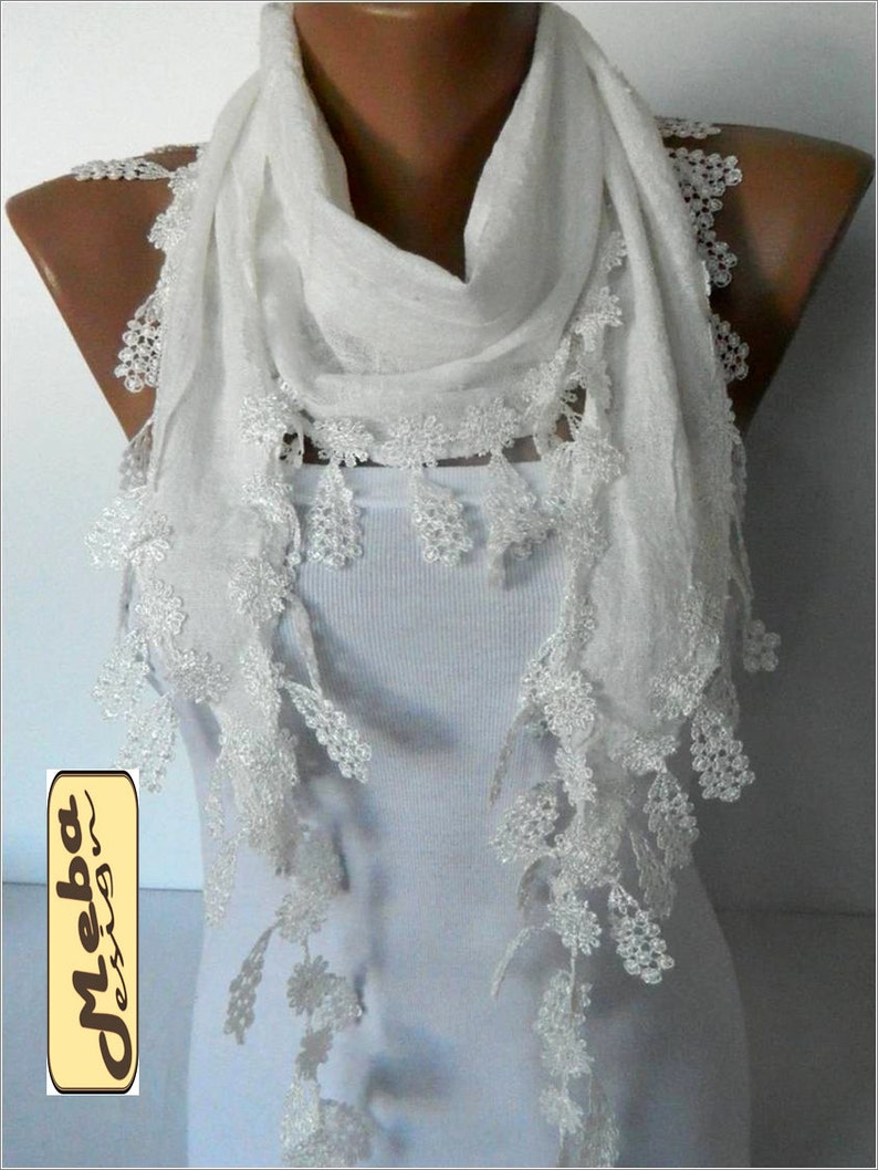 White Scarf with Trim Edge White Scarf gift Ideas For Her | Etsy