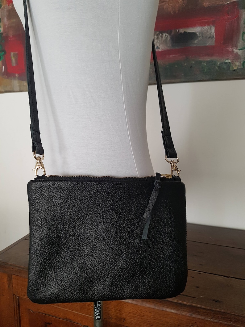 Genuine black Leather cross body bag,Small day bag,messanger bag,shoulder bag