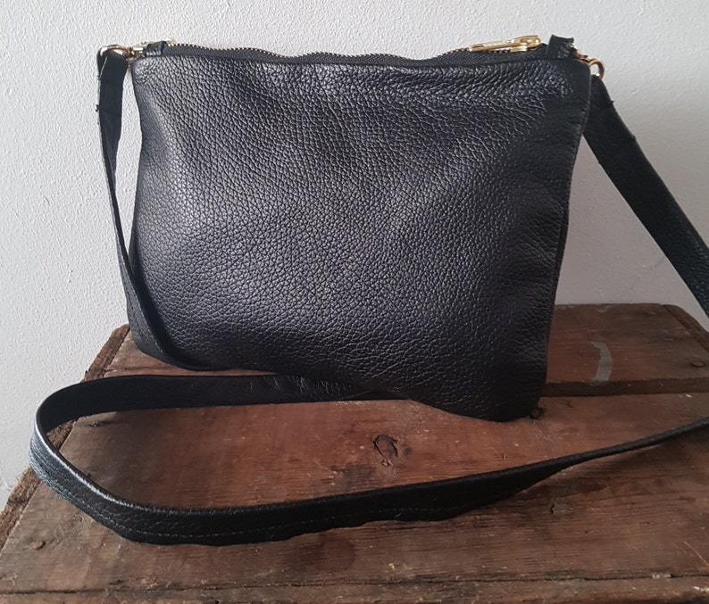Genuine black Leather cross body bag,Small day bag,messanger bag,shoulder bag
