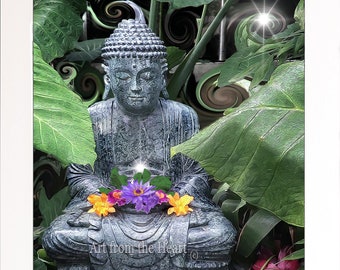 Zen Buddha Art Print: Spiritual Meditation Room Decor, Hand-Embellished