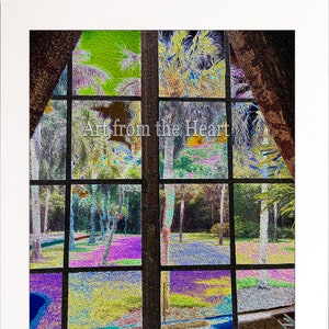 May include: A colorful abstract painting of a window with a view of a lush green landscape with palm trees. The text "Art from the Heart" is visible in the center of the image. The title "Inside Out" and the artist's name "Laurel D. Rund" are visible at the bottom of the image.
