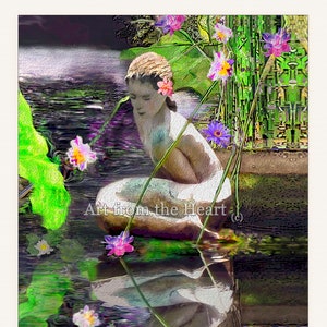 The Water Maiden – Enchanted Water Faerie or Mermaid with Floral Reflections, Whimsical Fantasy Nature-Inspired Wall Art
