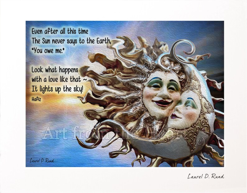 Sun and Moon Venetian Masks Art Print: Hafiz Love Quote zdjęcie 1