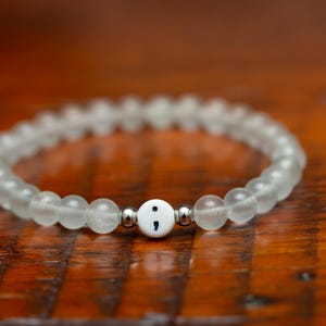 Milky Quartz Semicolon Bracelet: Mental Health Awareness Jewelry
