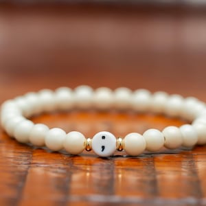 Ivory Jasper Semicolon Bracelet: Mental Health Awareness Jewelry
