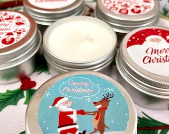 Christmas Favors, Holiday Favors, Stocking Stuffers, Coworker Gifts, Holiday Gifts, Christmas Party Favors, 1 oz Candle tin Christmas favors