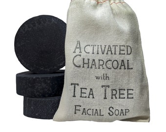 Activated Charcoal with Tea Tree Facial Soap - All Natural Handmade. Acne. Blemishes. Face soap.