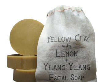 Gelbe Tonerde mit Zitrone und Ylang Ylang Gesichtsseife. Handgemacht, ganz natürlich. Tonseife. Gesichtsseife für trockene Haut.