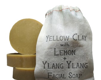 Yellow Clay with Lemon and Ylang Ylang Facial Soap. Handmade, all natural. Clay soap. Face soap for dry skin.