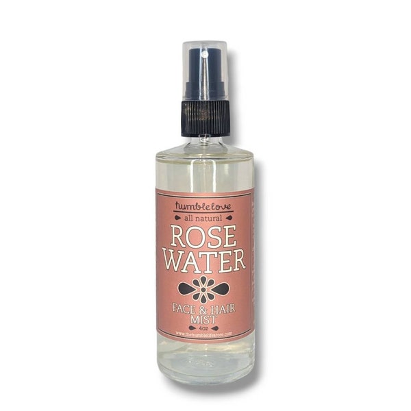 Rose Water Face & Hair Mist - 4oz - 100% All Natural Pure Rose Water (Rose Hydrosol) Facial Toner