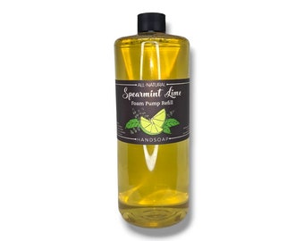 Spearmint Lime 32oz Foam Pump Refill - Liquid Hand Soap - All Natural & Moisturizing with Essential oils