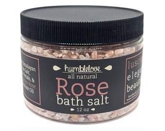 Sal de baño de rosas - Aceite absoluto de rosa búlgara totalmente natural con sal marina rosa del Himalaya y pétalos de rosa - Relajante, calmante, calmante