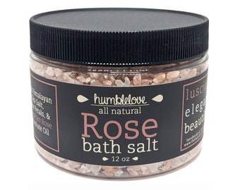 Rose Bath Salt - All-natural Bulgarian Rose Absolute Oil with Pink Himalayan Sea Salt and Rose Petals - Relaxing, Calming, Soothing