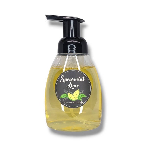 Spearmint Lime Liquid Hand Soap - 8oz - All Natural Ingredients with Foam Pump - Spearmint and Lime Essential Oil