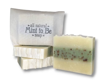 Mint To Be Soap - Savon entièrement naturel fait à la main, fait maison, savon végétalien, fabriqué avec des huiles essentielles de menthe verte et de menthe poivrée, ingrédients biologiques